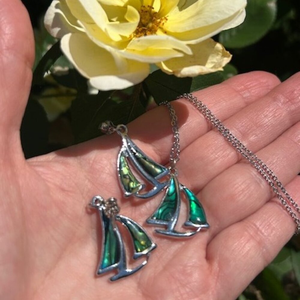🏖️SAILBOAT NAUTICAL Enamel Necklace Earrings SET